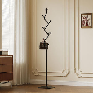 Metal Coat Rack Freestanding with 8 Hooks and Rectangular Base