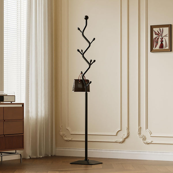Metal Coat Rack Freestanding with 8 Hooks and Rectangular Base
