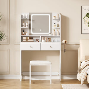 Lighted Vanity with Mirror, Stool & Storage
