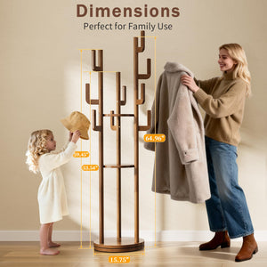 360° Rotating Freestanding Coat Rack with 9 Hooks & 3 Shelves – Solid Rubberwood Hall Tree