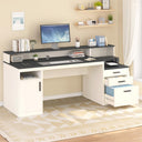 65 Inch Computer Desk with File Cabinet, Storage Shelves & Monitor Stand
