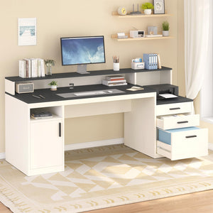 65 Inch Computer Desk with File Cabinet, Storage Shelves & Monitor Stand