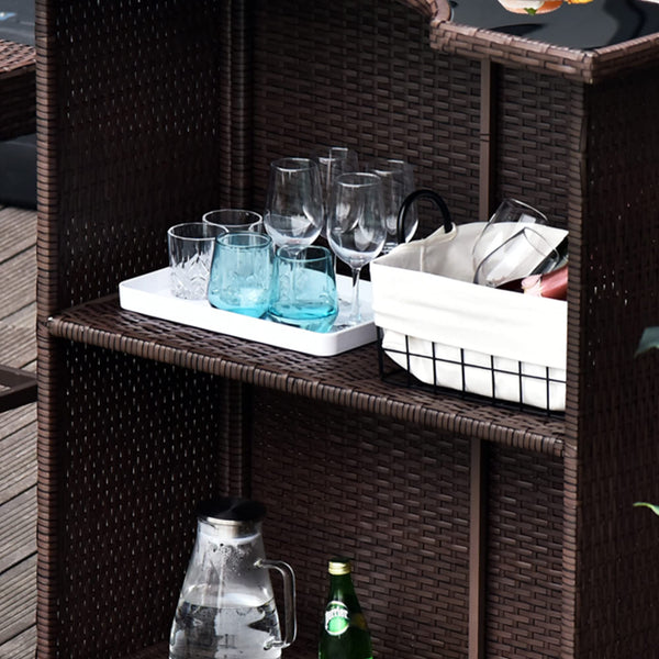 5-Piece Outdoor Rattan Wicker Bar Set with High Top Table and 4 Bar Stools