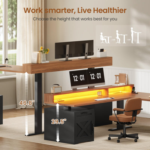 L-Shaped Electric Standing Desk with Drawers & Storage