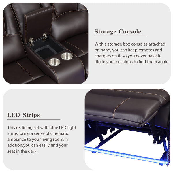 5-Seat Manual Reclining Sectional Sofa with LED Strip & Storage Console