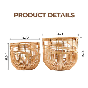 Round Rattan Storage Baskets Set of 2 with Handles
