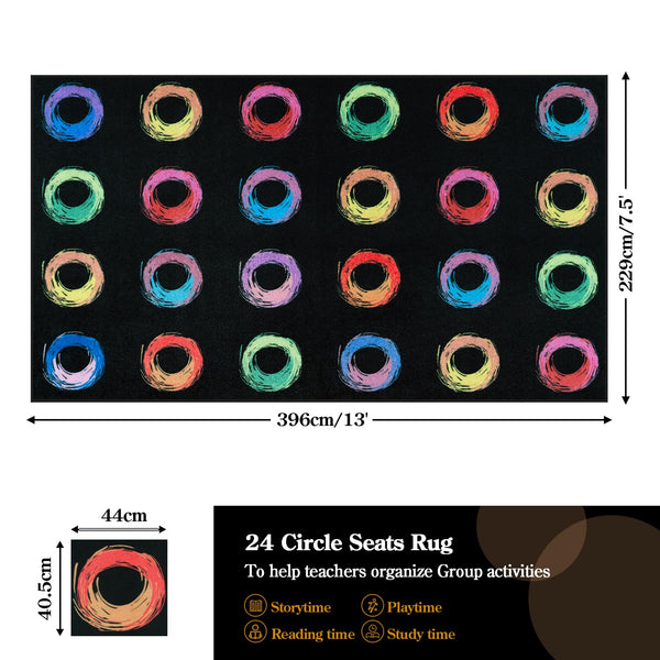 Colorful Circle Classroom Area Rug — Non-Slip Educational Kids Carpet