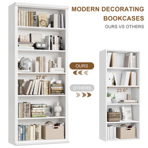 6-Tier Tall Bookcase with Wide Shelves – 27.5" W Freestanding Bookshelf