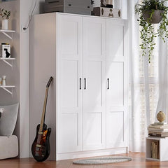 3-Door Wooden Wardrobe Closet with Shelves and Drawers – White