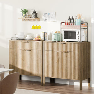 Fluted Buffet Cabinet with Storage – Modern Sideboard with Doors, Drawer & Wood Console