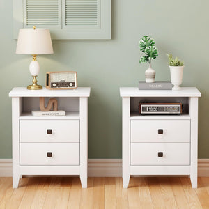 Farmhouse Nightstand Set of 2 with 2 Drawers and Open Shelf