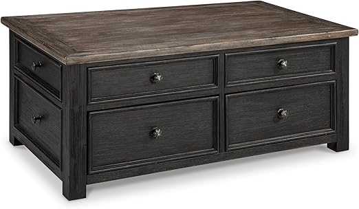 Lift-Top Coffee Table with Storage – Rustic Farmhouse Two-Tone
