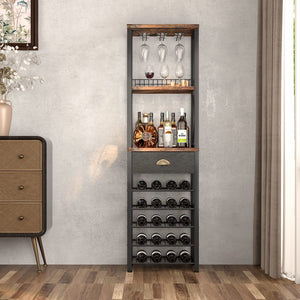 4-Tier Freestanding Wine Rack with Bar Cabinet and Glass Holder