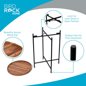 Folding Side Table with Removable Acacia Wood Tray