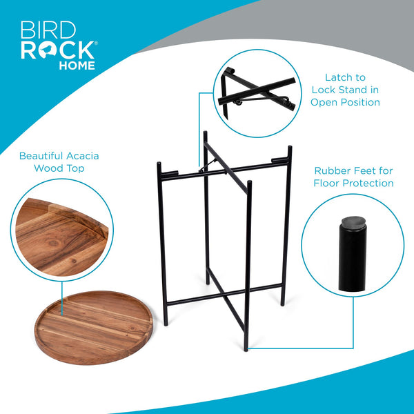 Folding Side Table with Removable Acacia Wood Tray