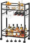 Rolling Bar Cart with Wine Rack & Glass Holder