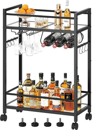 Rolling Bar Cart with Wine Rack & Glass Holder