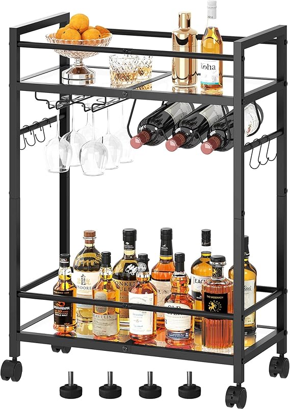 Rolling Bar Cart with Wine Rack & Glass Holder
