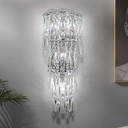 Crystal Wall Sconce Light Fixture – 3-Tier E12 Dimmable Indoor Wall Lamp