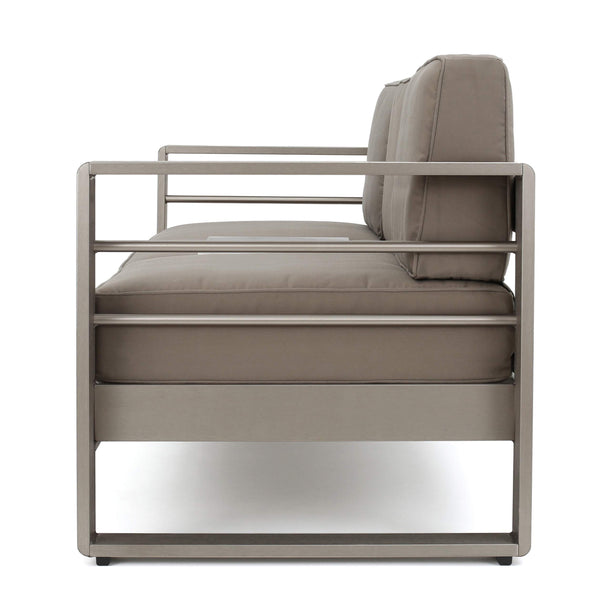 Outdoor Loveseat Sofa with Tray – Anodized Aluminum, Grey