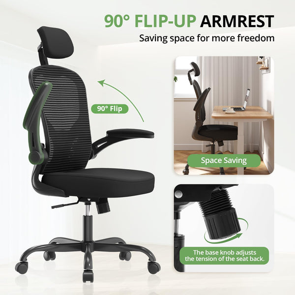 Ergonomic High Back Mesh Office Chair with Flip-Up Armrests – 330 lbs Capacity