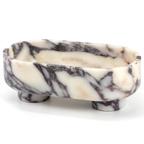 Oval Marble Fruit Bowl – Two-Legged Pedestal, 10"