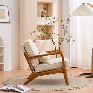 Mid-Century Accent Chair with Pillow & Solid Wood Frame