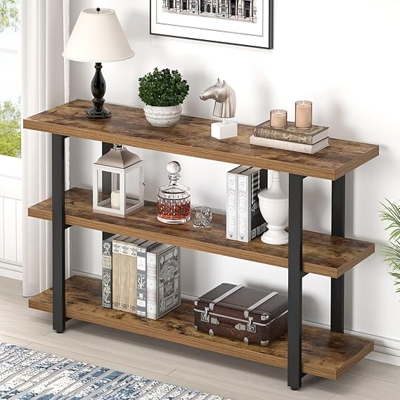 3-Tier Console Table with Storage Shelves – 47 Inch Entryway Sofa Table