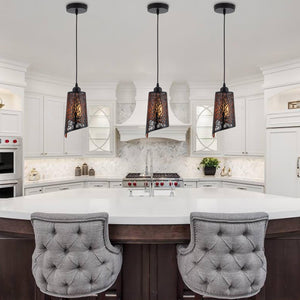 Black Gold Hollow-Carved Pendant Light – Farmhouse Metal Fixture