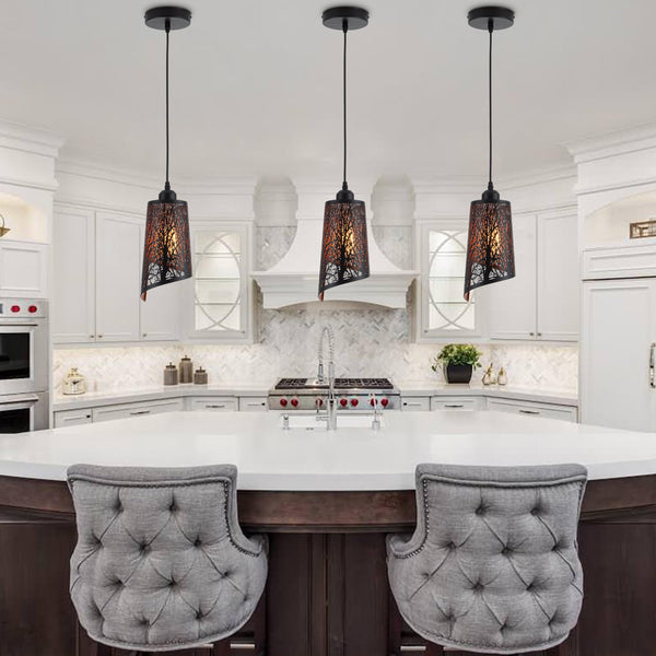 Black Gold Hollow-Carved Pendant Light – Farmhouse Metal Fixture