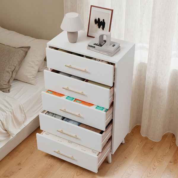 Tall Dresser with 5 Drawers – White