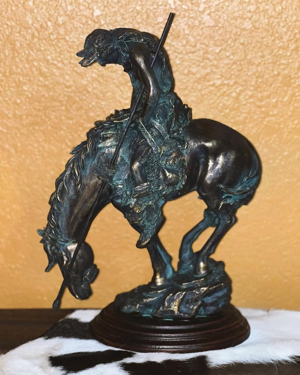 Western Warrior Polystone Sculpture - Bronze-Tone Decorative Statue
