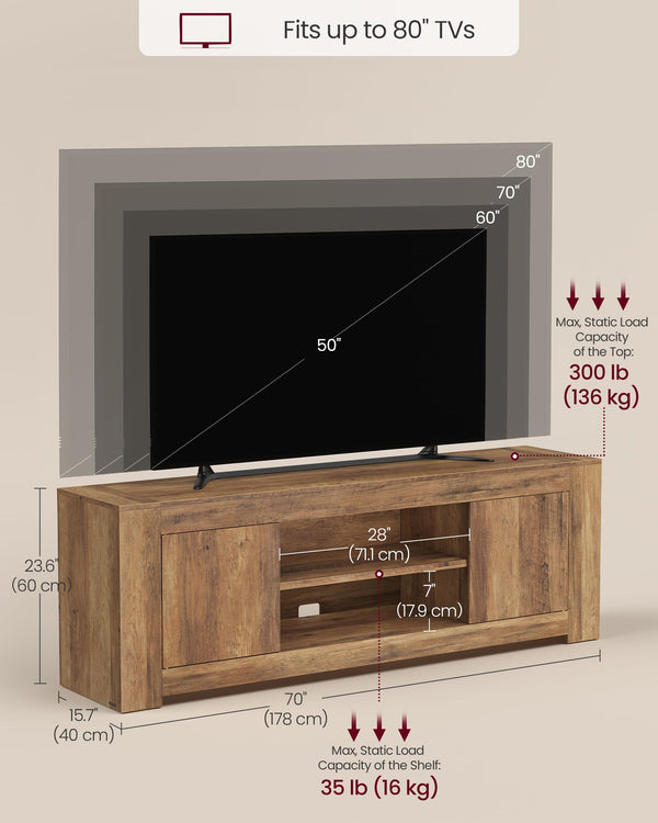 Farmhouse TV Stand with Storage Cabinets — 58" or 70" Media Console