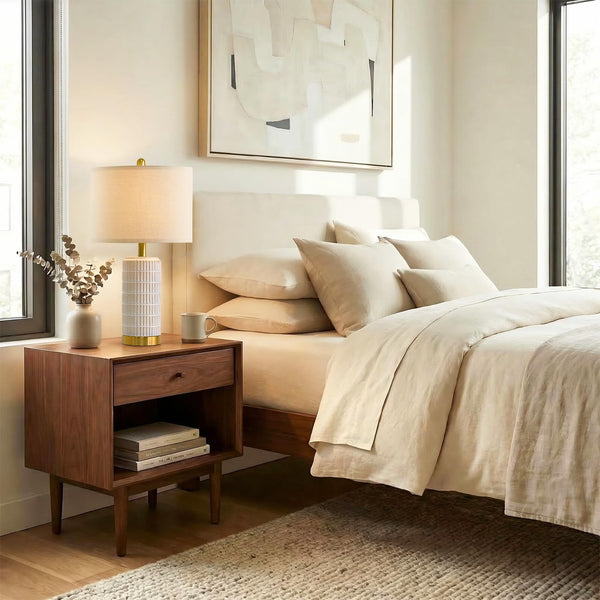 Ceramic Bedside Table Lamps Set of 2 – Modern Nightstand Lamps with Gold Base