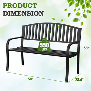 50" Outdoor Metal Garden Bench with Backrest & Armrests