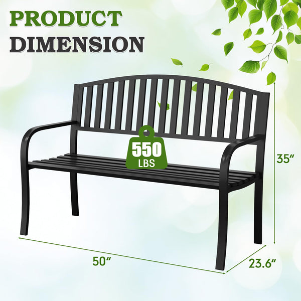 50" Outdoor Metal Garden Bench with Backrest & Armrests