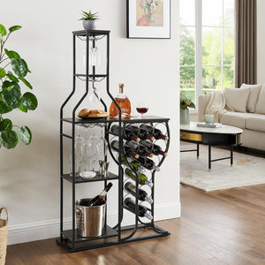 5-Tier Freestanding Wine Rack with Glass Holder