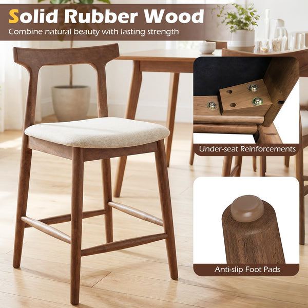 Counter Height Bar Stools Set of 4 – Upholstered Cushioned Seats with Curved Back & Footrest