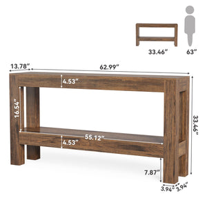 63-Inch Farmhouse Console Table with 2-Tier Shelves