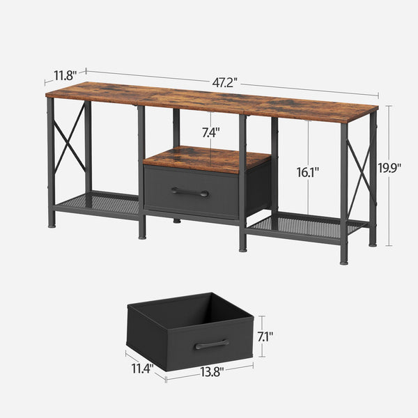 Industrial TV Stand with Fabric Drawer & Open Shelves