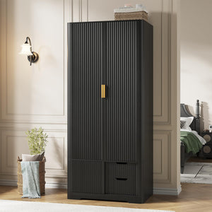 71" Tall Armoire Wardrobe with Drawers & Sliding Cabinet