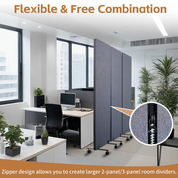 3-Panel Acoustic Room Divider with Wheels