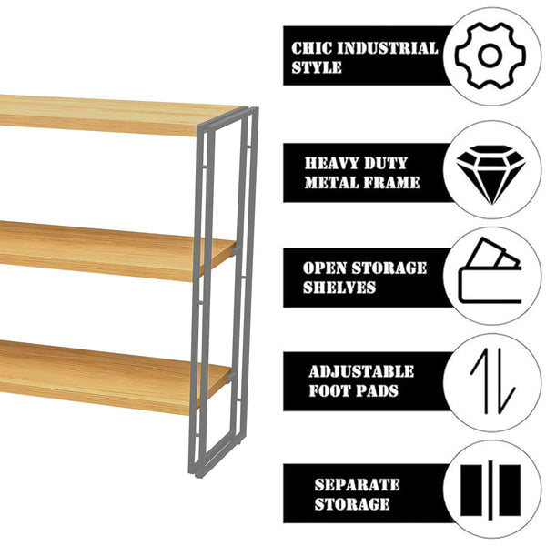 3-Tier Industrial Bookshelf with Rustic Wood & Metal Frame
