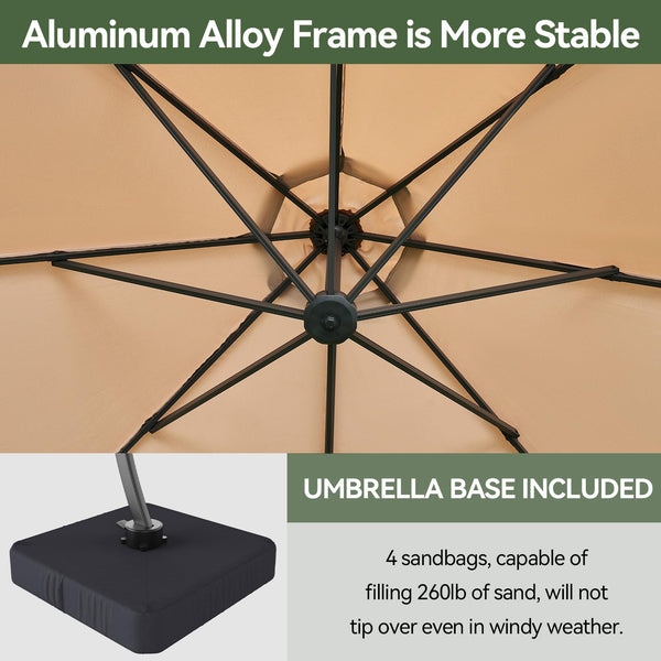 11 FT Cantilever Patio Umbrella with Base Included