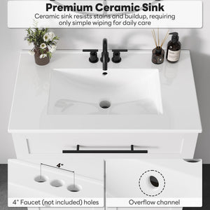30" Freestanding Bathroom Vanity with Integrated Ceramic Sink
