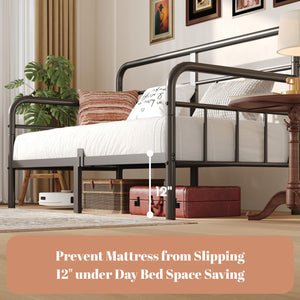 Twin Metal Daybed Frame with Storage and Modern Headboard