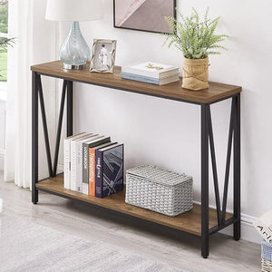 Narrow Console Table with 2-Tier Shelves | Industrial Entryway & Sofa Table
