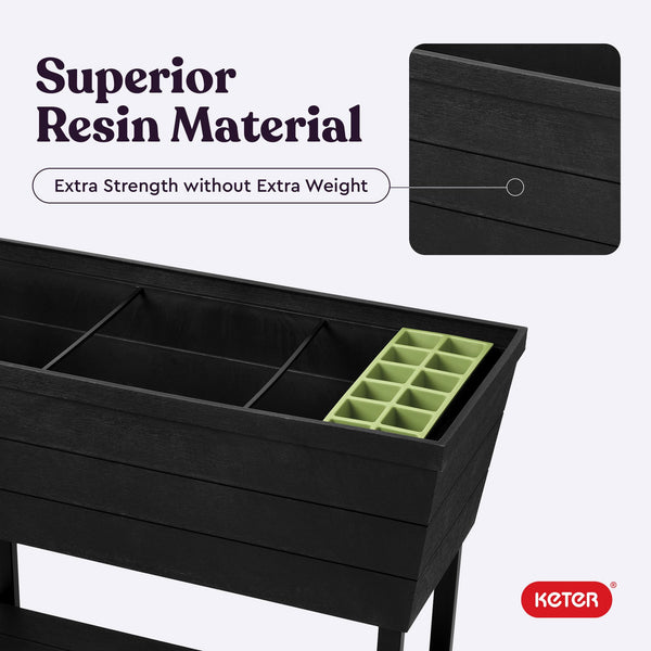 Raised Garden Bed Planter with Self-Watering System – 12.7 Gallon, Dark Grey