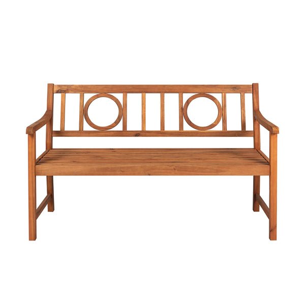 Acacia Wood Outdoor Garden Bench, 3-Seat Circle-Back, 51.2"