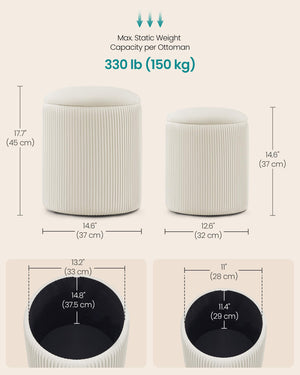 Round Storage Ottoman Set of 2 with Removable Lid — Velvet, Footrest & Vanity Stool